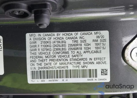 2020 Honda Cr-V Awd Ex z USA, uszkodzony, nr VIN 2HKRW2H57LH654678